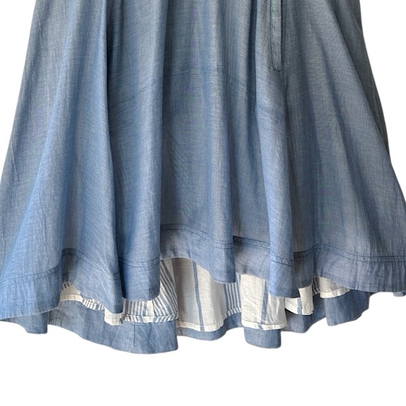 ANTHROPOLOGIE HOLDING HORSES BLUE CHAMBRAY COTTON DRESS STRIPED UNDERSKIRT | 4 - Picture 4 of 14